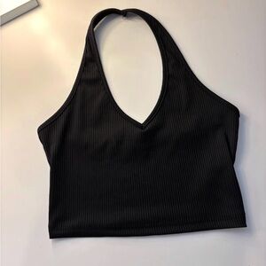 Black Ribbed Halter Top